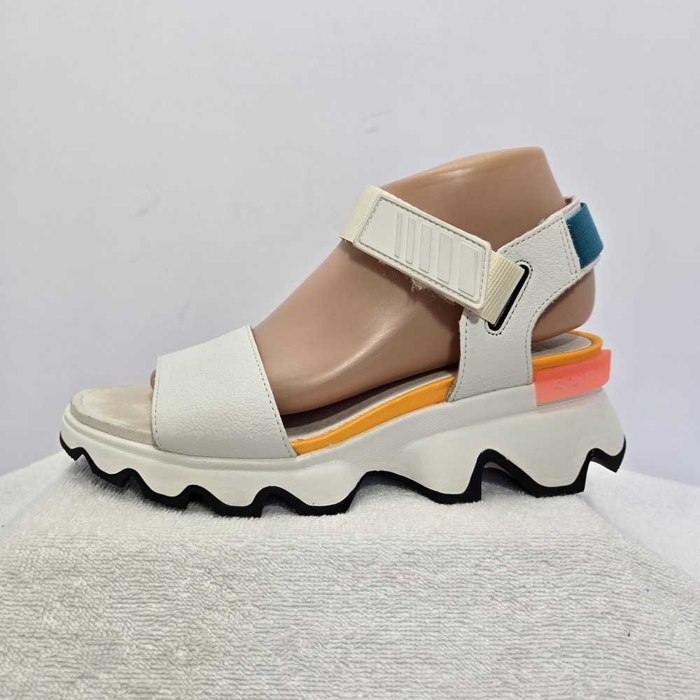 Sorel Kinetic Impact Y Strap Sandals Sea Salt Womens Size 8.5 Platform Leather - Picture 9 of 14